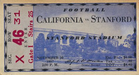 1937 Cal vs. Stanford Big Game Football Ticket