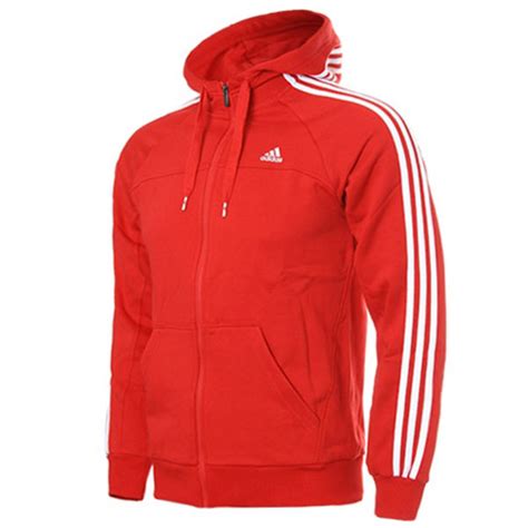 adidas Men's Essential 3 Stripe Full Zip Hoody - Red/White Sports & Leisure | TheHut.com