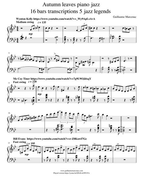 Autumn leaves piano jazz 16 bars transcriptions 5 jazz legends - piano tutorial