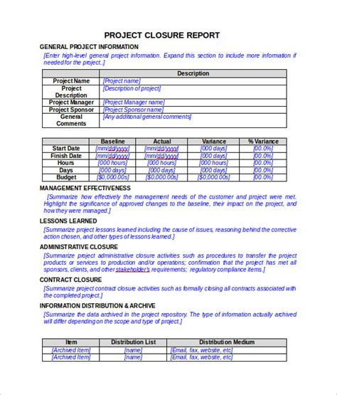 9 Sample Project Closure Report Template Examples | Sample Templates