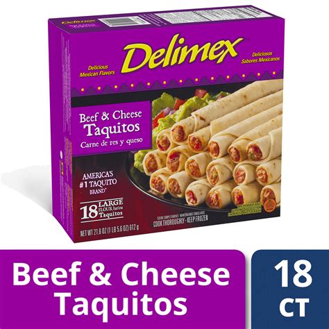 Delimex Beef & Cheese Flour Taquitos, Frozen Appetizer, 18 ct - 21.6 oz Box - Walmart.com ...