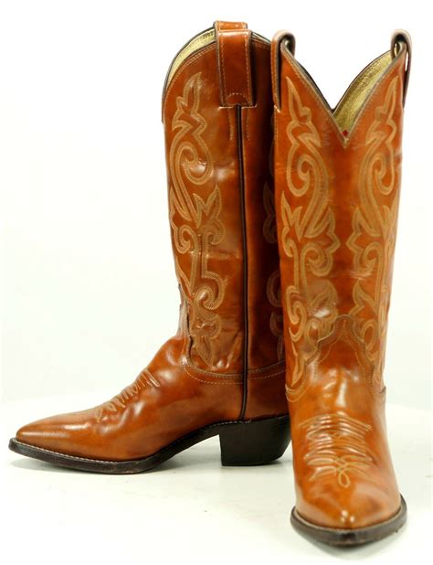 Justin Women's Caramel Leather Western Cowboy Boots Boho Vintage USA Made 5 C | oldrebelboots