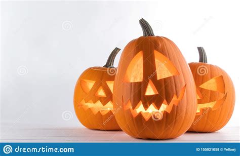 Halloween Pumpkins On White Stock Photo - Image of jack, grinning ...