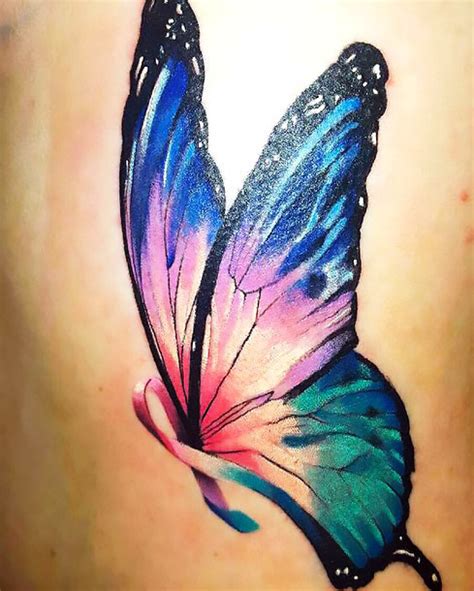 Pretty Butterfly Cancer Ribbon Tattoo Idea