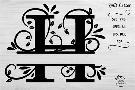 Letter H. Split monogram letter H. Floral alphabet SVG, DXF By LusiKo Design | TheHungryJPEG