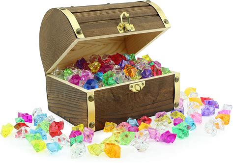 Buy Wooden Pirate Treasure Chest with 240 Colored "Jewels" (Plastic ...