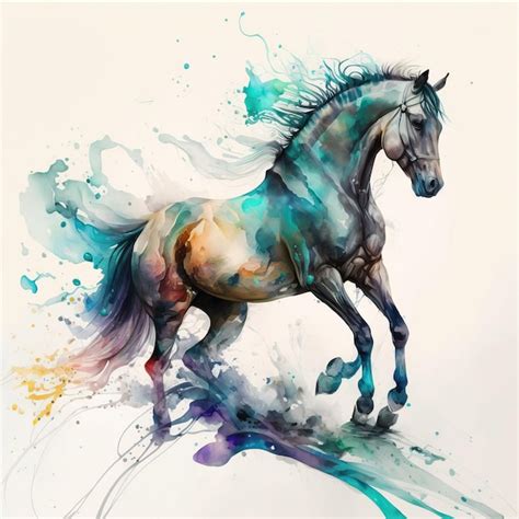 Premium Photo | A painting of a horse with a blue and orange paint on it.