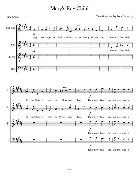 Mary's Boy Child Sheet music for Soprano, Alto, Tenor, Bass voice (SATB) | Musescore.com