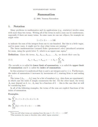 Summation - Examples, PDF | Examples