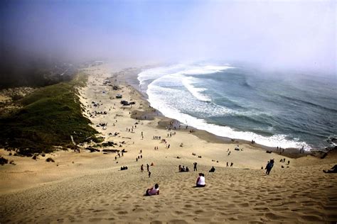 From the top of Cape Kiwanda in Pacific City, Oregon. Haystack Rock is ...