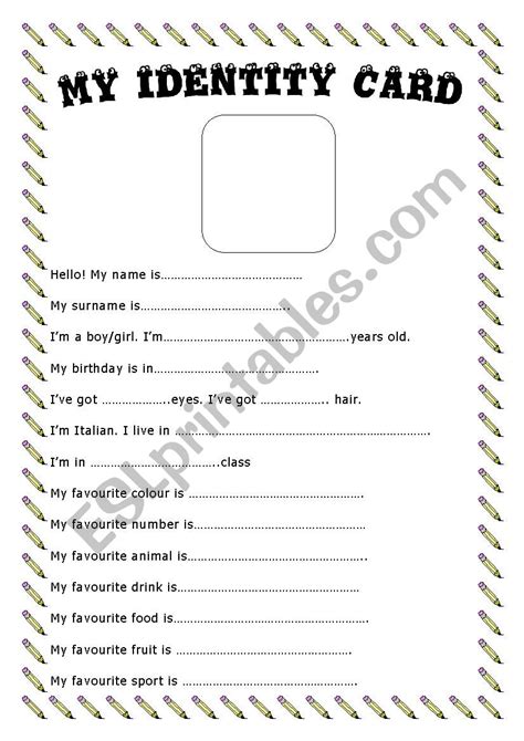 My Identity Card - ESL worksheet by Paola81