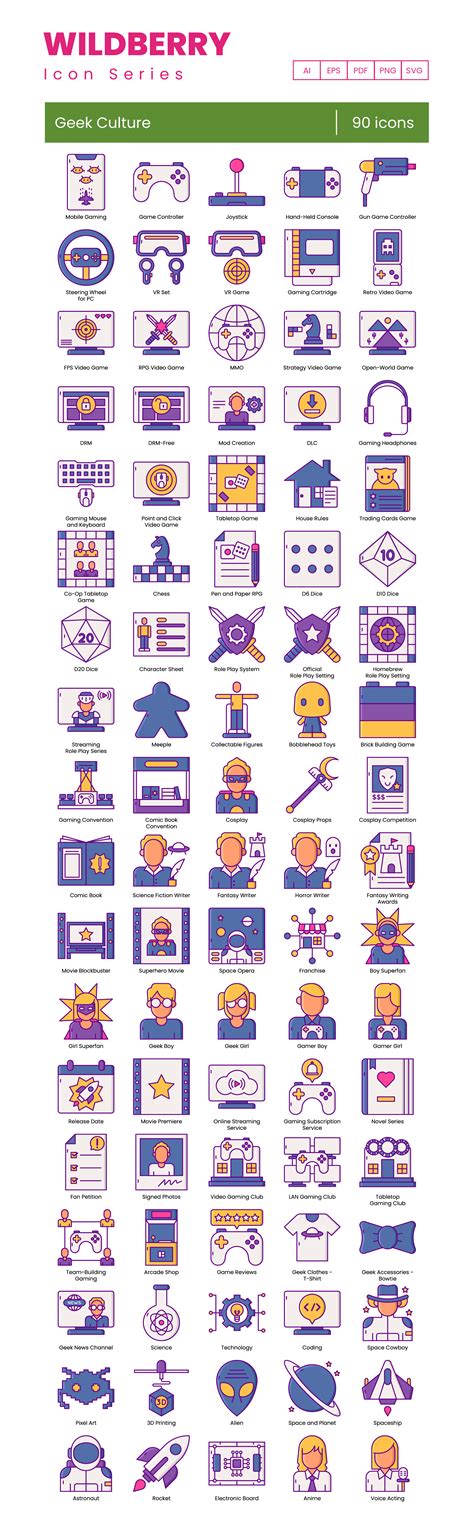 90 Geek Culture Icon Set - Flat Icons