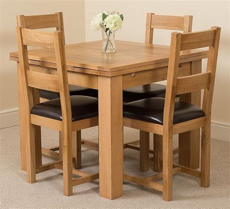 Richmond 90cm - 150cm Square Oak Extending Dining Table and 4 Chairs Dining Set with Lincoln ...