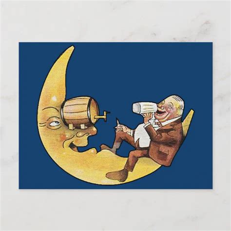 Man Drinking Beer with Moon Postcard | Zazzle