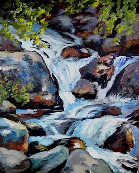 Cascading Waterfalls a 3 cookie Academy WW acrylic painting lesson by Ginger Cook. | Landscape ...