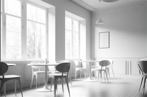 Premium AI Image | A contemporary white cafe with a wooden floor and ...