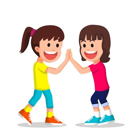 two little girls do a double high five 15841036 Vector Art at Vecteezy