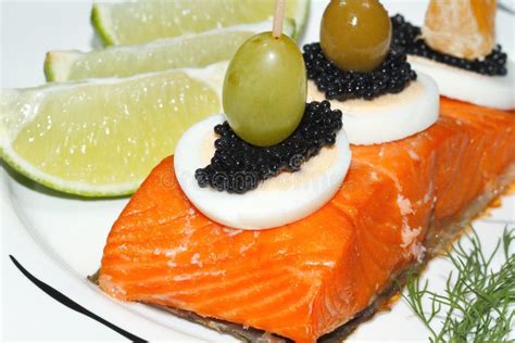 Smoked Salmon, Egg, Caviar, Orange, Olive, Grape Stock Photo - Image of buffet, fingerfood: 73488490