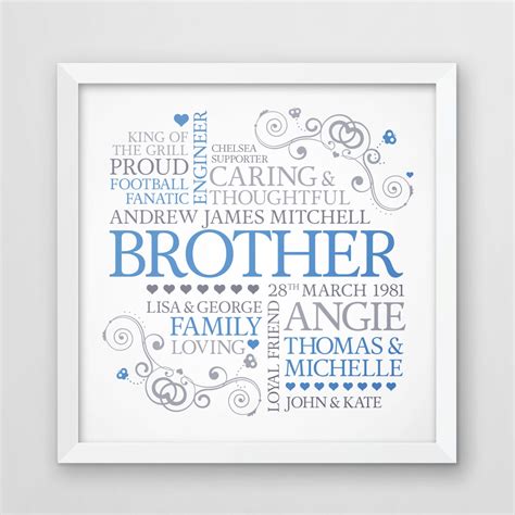 Brother word art brother print personalised gift gift for