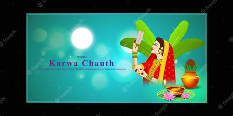 Premium Vector | Vector illustration of happy karwa chauth indian ...