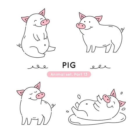 Premium Vector | Set of doodle pigs in various poses isolated