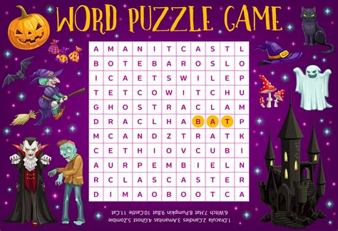 Halloween word puzzle, crossword riddle worksheet 23542141 Vector Art at Vecteezy