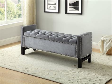 Grey Velvet Storage Bench