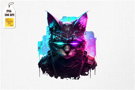 Cyberpunk Colorful Cat Art 3 Graphic by Camellia Art · Creative Fabrica