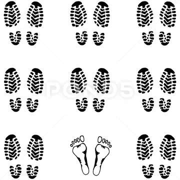 Background of the sole of men's shoes. Hand drawn print shoes and bare feet. ~ Clip Art #138092091