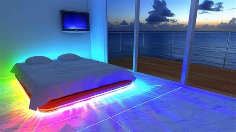 Premium Photo | A bedroom with a neon light strip