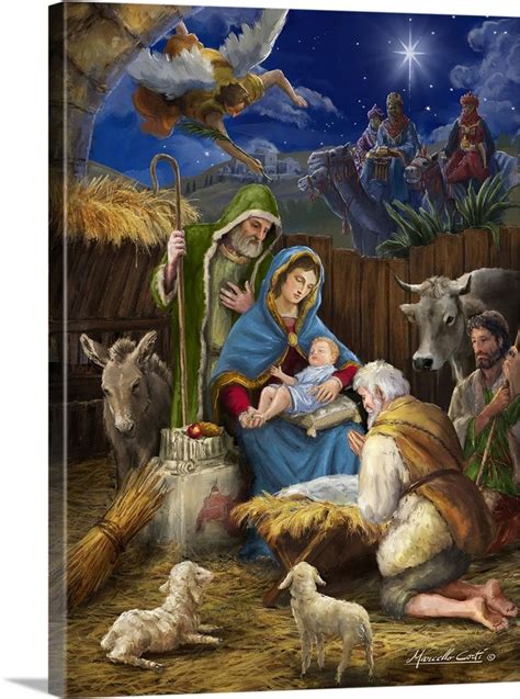 Mary and the Shepards | Christmas nativity scene, Christmas paintings, Nativity scene pictures