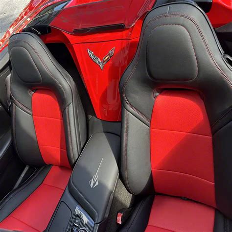 Corvette Premium Artificial Leather Seat Covers; Black with Red Accent ...