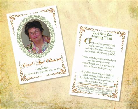 Memorial Cards For Funeral Template