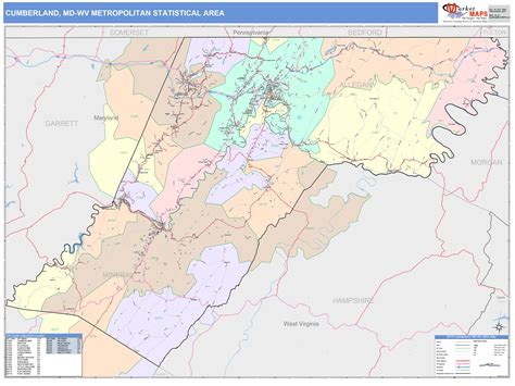 Cumberland, MD Metro Area Wall Map Color Cast Style by MarketMAPS ...