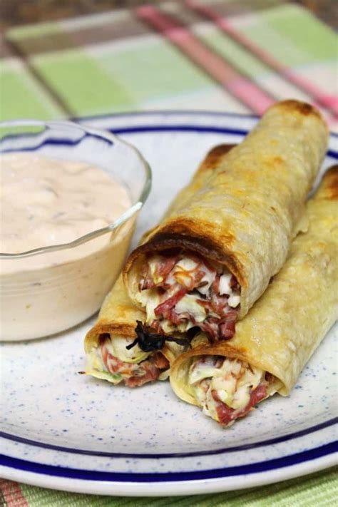 Baked Reuben Taquitos with Thousand Island Dipping Sauce | The Spiffy ...