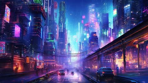 Cyberpunk city digital art illustration | Premium AI-generated image