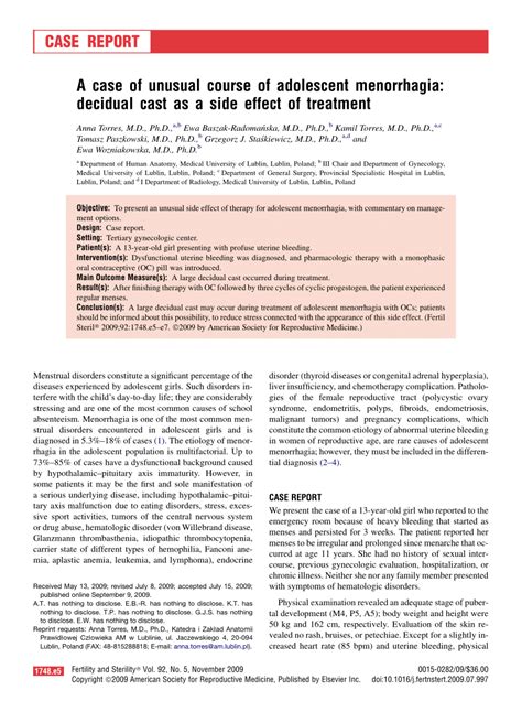 (PDF) A case of unusual course of adolescent menorrhagia: decidual cast ...