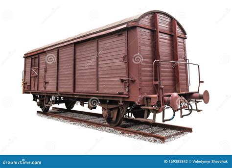 Old freight wagon on white stock photo. Image of rail - 169385842