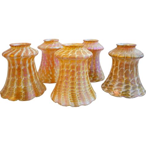 Set of Five American Quezal Art Nouveau Glass Snakeskin Lamp Shades For Sale on Ruby Lane | Art ...