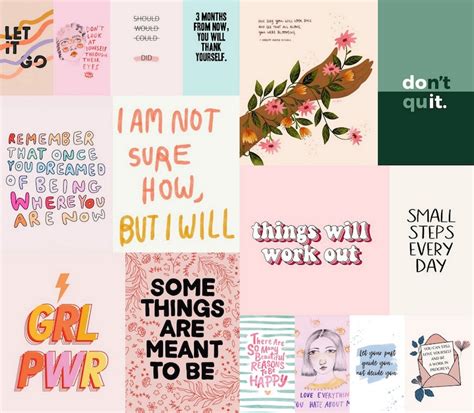 Inspirational Quotes Aesthetic Wall Collage Kit 50 Pieces Printable Cute Life Quotes on a Wall ...