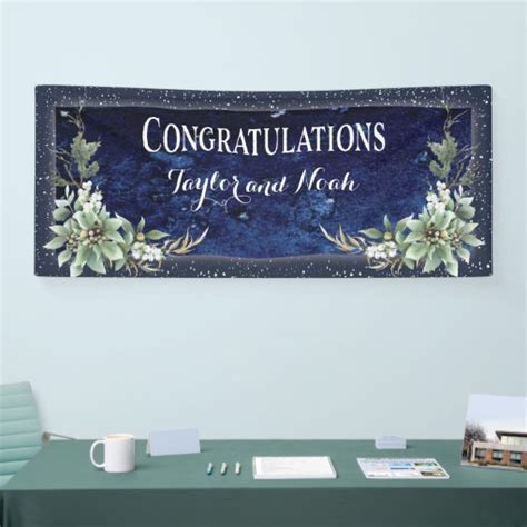 Elegant Winter Floral Wedding Congratulations Banner | Zazzle