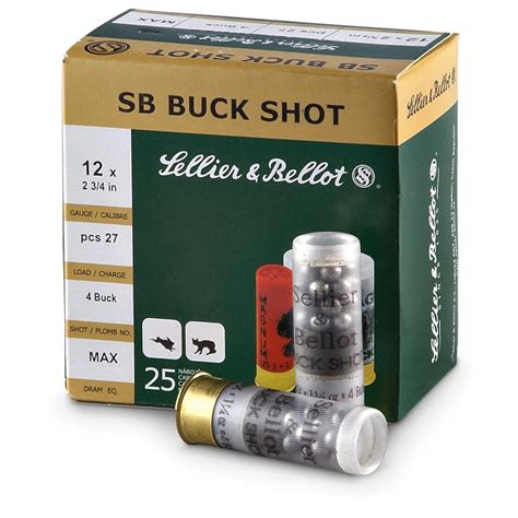 Sellier & Bellot Buckshot, 2 3/4" 12 Gauge, #4 Buckshot, 27 Pellets, 250 Rounds - 85631, 12 ...