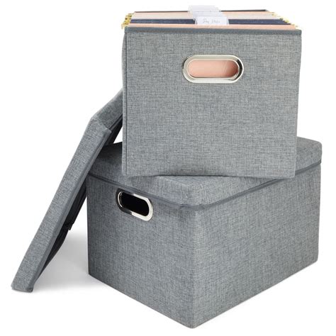 Decorative File Storage Boxes with Lids, Gray Document Organizer Filing ...