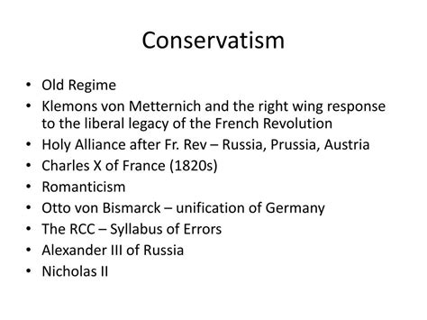 PPT - Liberalism vs. Conservatism 19 th Century PowerPoint Presentation - ID:2710480