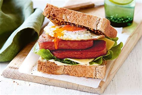 Spam and fried egg sandwich