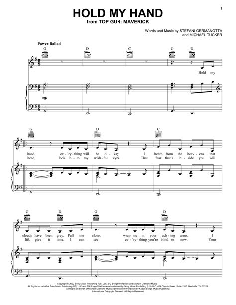 Lady Gaga "Hold My Hand (from Top Gun: Maverick)" Sheet Music Notes | Download Printable PDF ...