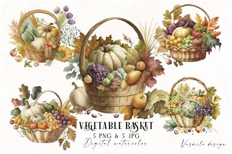 Autumn watercolor vegetable basket By Vasmila Design | TheHungryJPEG