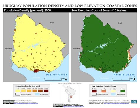 Uruguay Population Density and Low Elevation Coastal Zones | Uruguay, Uruguay map, Uruguay vacation