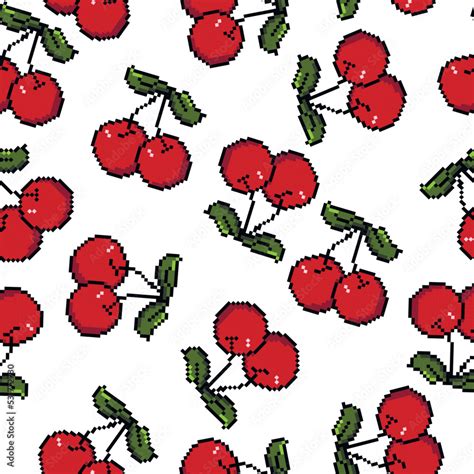 Cherry vector illustration pattern in pixel art Stock Vector | Adobe Stock