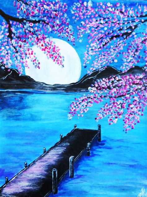 Pier with Moon Painting by Gabriel Iglesias | Saatchi Art